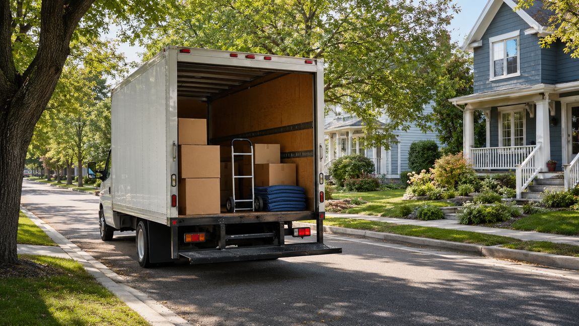 Nelson Boyz moving truck on a residential street